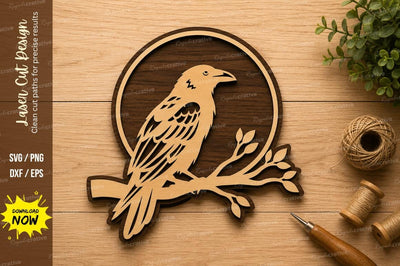 Perched Bird Branch Laser Cut SVG Design SVG Regulrcrative 
