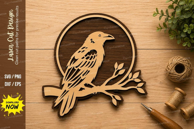 Perched Bird Branch Laser Cut SVG Design SVG Regulrcrative 