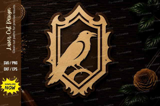 Perched Raven Decorative Frame Laser Cut SVG File SVG Regulrcrative 