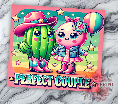 Perfect Couple Cactus Tumbler Wrap, Perfect Couple Tumbler, Cactus Tumbler, 20oz Tumbler Wrap, Sublimation Design, Cute Couple Gift, Succulent Decor, Love Drinkware Sublimation Li Zamperini 