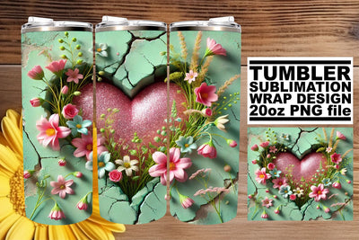 perfect for any sublimation project! , High-resolution tumbler wrap, 3D Heart Sublimation afrosvg 