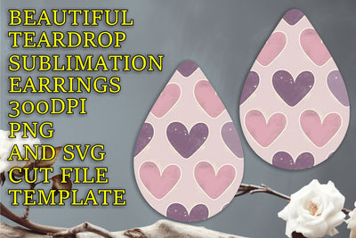 perfect for crafting, Beautiful teardrop earrings design, Heart Sublimation HoodArtCraft 