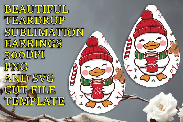 perfect for crafting, Beautiful teardrop earrings PNG, Christmas Sublimation HoodArtCraft 