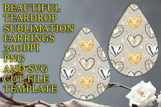 perfect for crafting, Beautiful teardrop earrings PNG, Heart Sublimation HoodArtCraft 