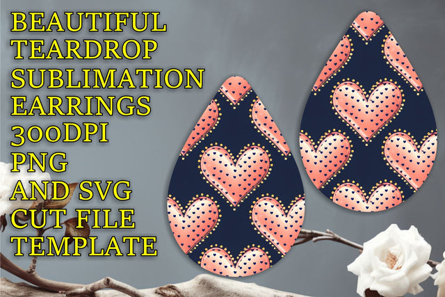 perfect for crafting, Elegant teardrop earrings PNG, Heart Sublimation HoodArtCraft 