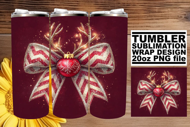 perfect for DIY gifts! , Beautifully designed tumbler wrap, Christmas Bow Sublimation afrosvg 