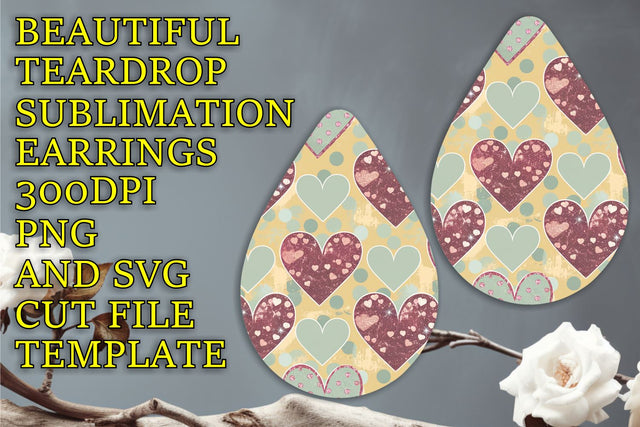 perfect for DIY projects, Elegant teardrop earrings file, Heart Sublimation HoodArtCraft 