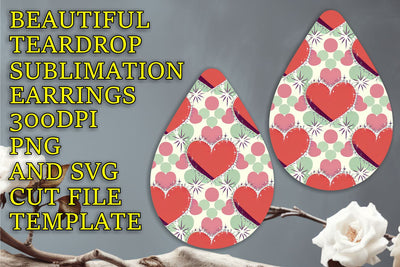 perfect for printing, Gorgeous teardrop earrings design, Heart Sublimation HoodArtCraft 