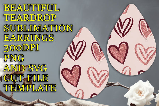 perfect for your designs, Beautiful teardrop earrings PNG, Heart Sublimation HoodArtCraft 