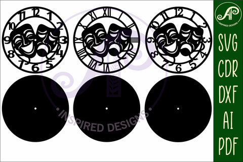 Performing arts wall clock laser cut files, SVG file design SVG APInspireddesigns 