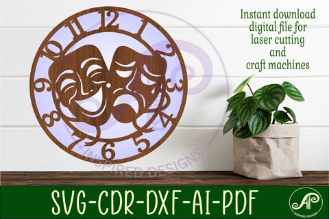 Performing arts wall clock laser cut files, SVG file design SVG APInspireddesigns 