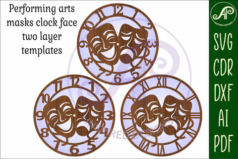 Performing arts wall clock laser cut files, SVG file design SVG APInspireddesigns 