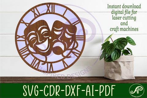 Performing arts wall clock laser cut files, SVG file design SVG APInspireddesigns 