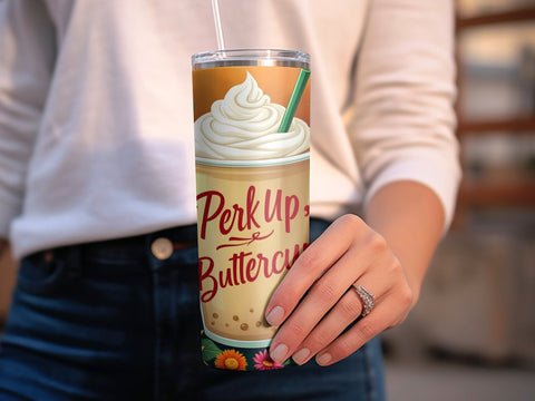 Perk Up Buttercup Tumbler wrap Sublimation PNG Sublimation Luvleigh Digitals 