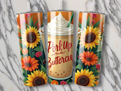 Perk Up Buttercup Tumbler wrap Sublimation PNG Sublimation Luvleigh Digitals 