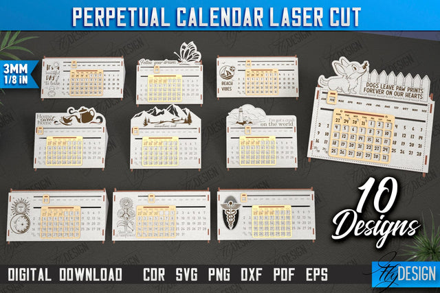 Perpetual Calendar Bundle | Desktop Calendar | Never Ending Calendar | CNC Files SVG Fly Design 
