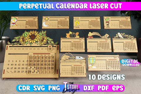 Perpetual Calendar Bundle | Desktop Calendar | Never Ending Calendar | CNC Files SVG The T Store Design 