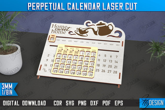 Perpetual Calendar | Desktop Calendar | Never Ending Calendar | CNC File SVG Fly Design 