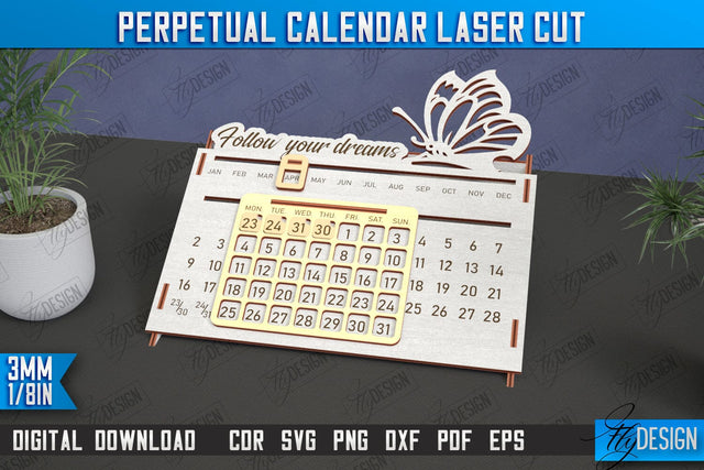 Perpetual Calendar | Desktop Calendar | Never Ending Calendar | CNC File SVG Fly Design 