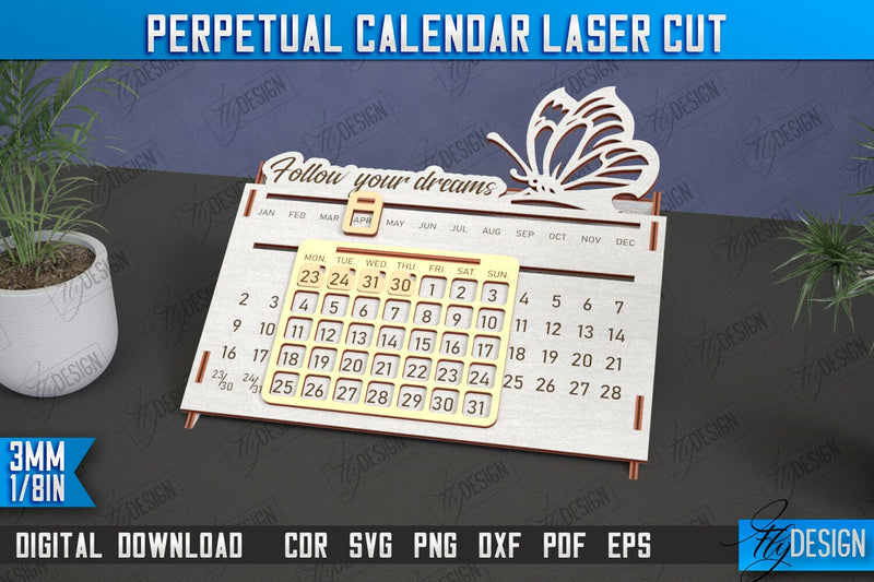 Perpetual Calendar | Desktop Calendar | Never Ending Calendar | CNC File SVG Fly Design 