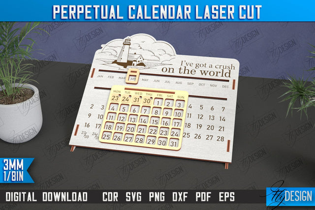 Perpetual Calendar | Desktop Calendar | Never Ending Calendar | CNC File SVG Fly Design 