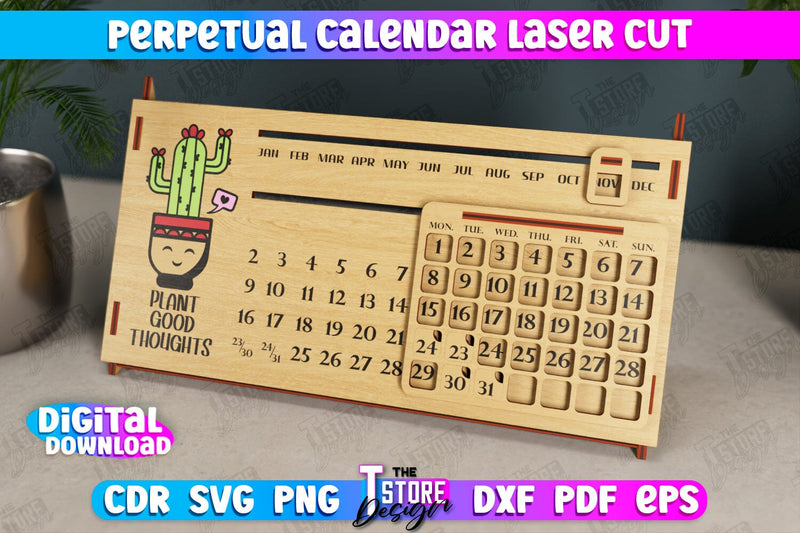 Perpetual Calendar | Desktop Calendar | Never Ending Calendar | CNC File SVG The T Store Design 