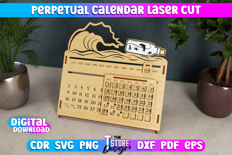 Perpetual Calendar | Desktop Calendar | Never Ending Calendar | CNC File SVG The T Store Design 
