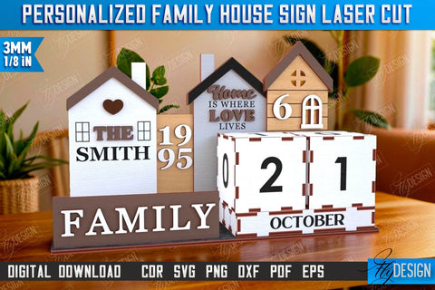 Perpetual Calendar Laser Cut Bundle | Desktop Family Calendar | Family Sign | Never Ending Calendar | CNC Files SVG Fly Design 