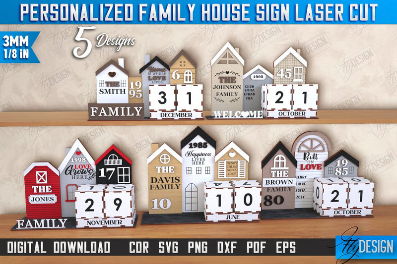 Perpetual Calendar Laser Cut Bundle | Desktop Family Calendar | Family Sign | Never Ending Calendar | CNC Files SVG Fly Design 