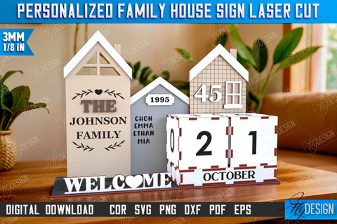 Perpetual Calendar Laser Cut Bundle | Desktop Family Calendar | Family Sign | Never Ending Calendar | CNC Files SVG Fly Design 