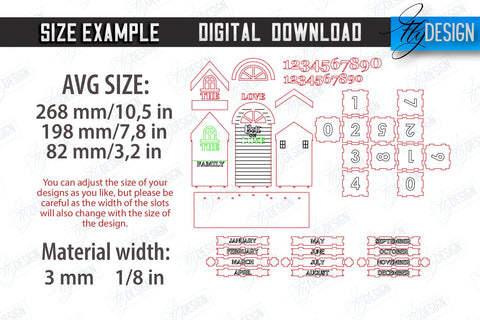 Perpetual Calendar Laser Cut Bundle | Desktop Family Calendar | Family Sign | Never Ending Calendar | CNC Files SVG Fly Design 