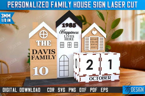 Perpetual Calendar Laser Cut Bundle | Desktop Family Calendar | Family Sign | Never Ending Calendar | CNC Files SVG Fly Design 