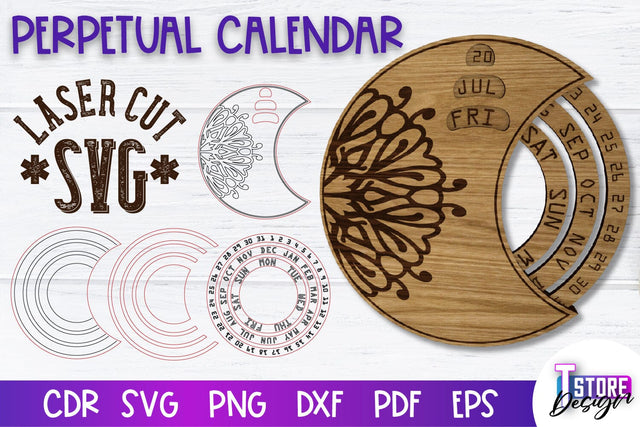 Perpetual Calendar Laser Cut | Calendar Laser Cut Design | CNC Files SVG The T Store Design 
