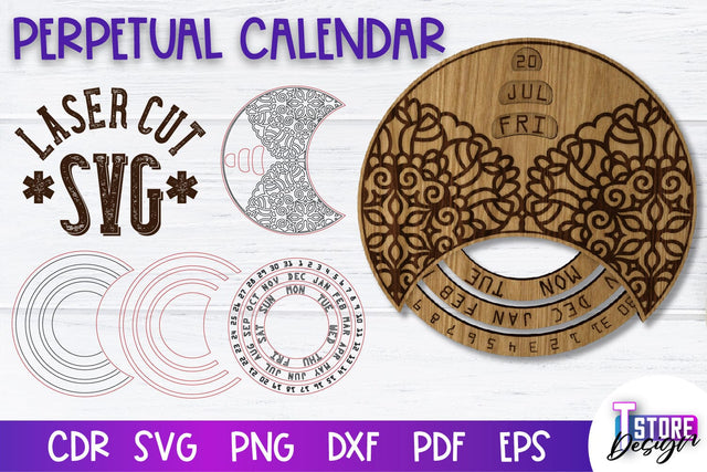 Perpetual Calendar Laser Cut | Calendar Laser Cut Design | CNC Files SVG The T Store Design 