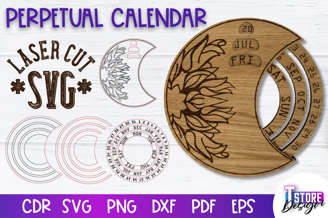 Perpetual Calendar Laser Cut | Calendar Laser Cut Design | CNC Files SVG The T Store Design 
