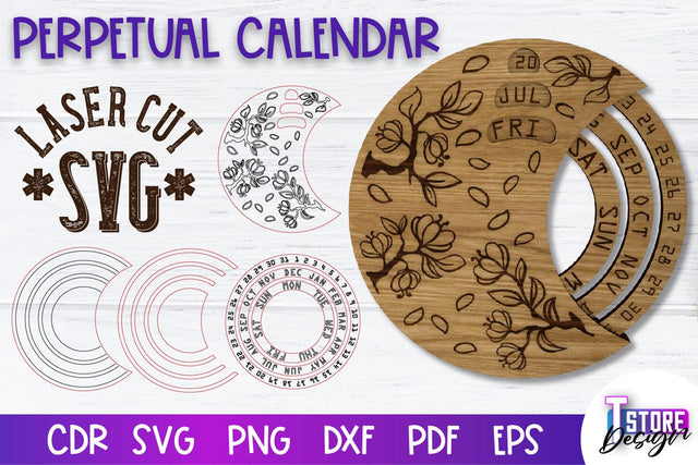 Perpetual Calendar Laser Cut | Calendar Laser Cut Design | CNC Files SVG The T Store Design 