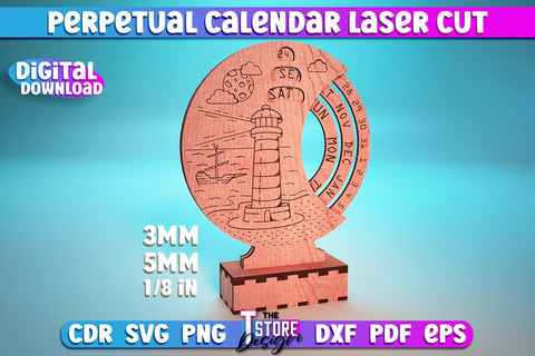 Perpetual Calendar Laser Cut | Calendar SVG Design | CNC Files SVG The T Store Design 