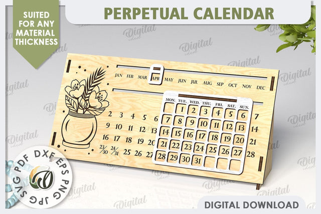 Perpetual Calendar Laser Cut Design. Wooden Calendar SVG SVG Evgenyia Guschina 