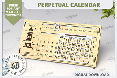 Perpetual Calendar Laser Cut Design. Wooden Calendar SVG SVG Evgenyia Guschina 