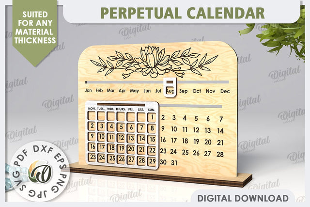 Perpetual Calendar Laser Cut Design. Wooden Calendar SVG SVG Evgenyia Guschina 