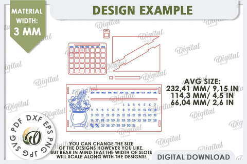 Perpetual Calendar Laser Cut Design. Wooden Calendar SVG SVG Evgenyia Guschina 