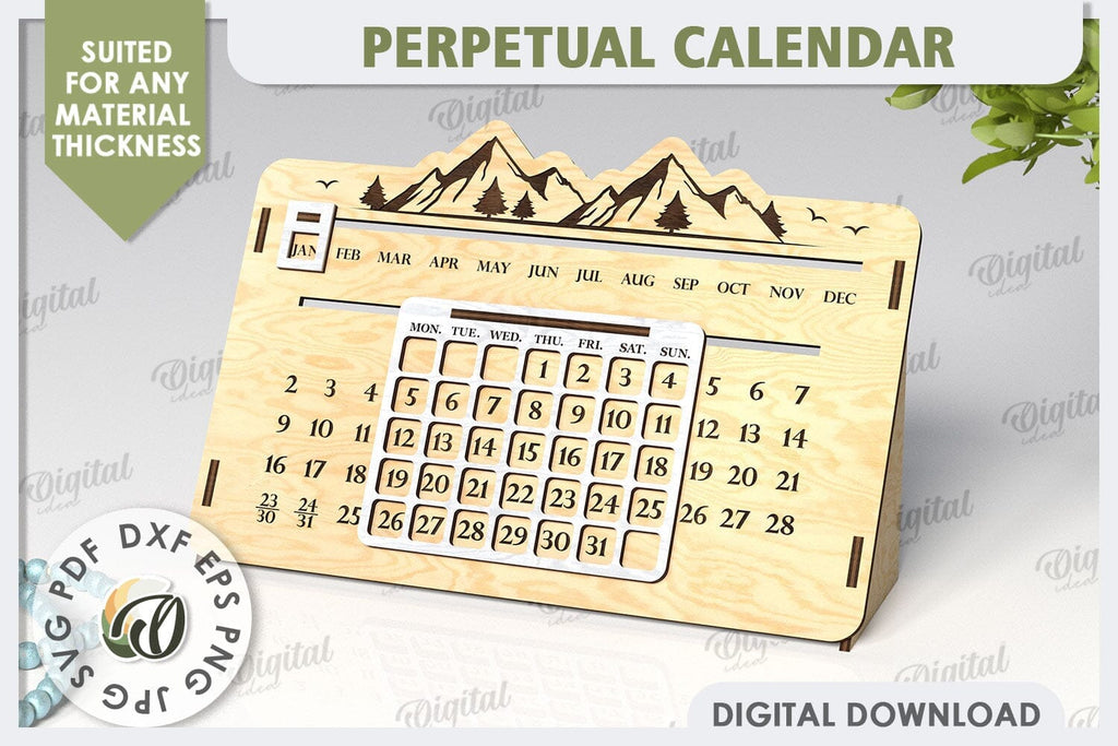 Perpetual Calendar Laser Cut Design. Wooden Calendar SVG - So Fontsy