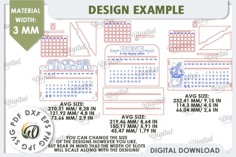 Perpetual Calendar Laser Cut Design. Wooden Calendar SVG SVG Evgenyia Guschina 