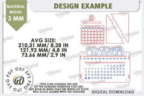 Perpetual Calendar Laser Cut Design. Wooden Calendar SVG SVG Evgenyia Guschina 
