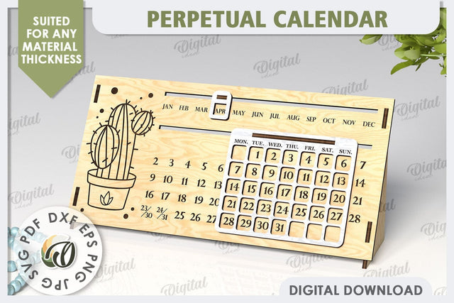 Perpetual Calendar Laser Cut Design. Wooden Calendar SVG SVG Evgenyia Guschina 