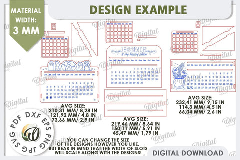 Perpetual Calendar Laser Cut Design. Wooden Calendar SVG SVG Evgenyia Guschina 