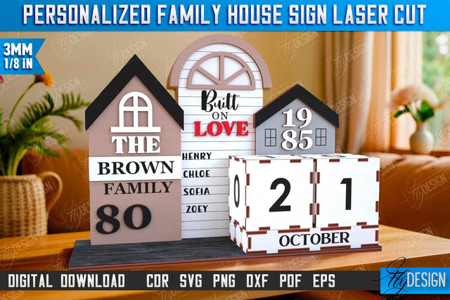 Perpetual Calendar Laser Cut | Desktop Family Calendar | Family Sign | Never Ending Calendar | CNC File SVG Fly Design 