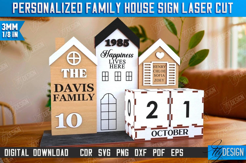 Perpetual Calendar Laser Cut | Desktop Family Calendar | Family Sign | Never Ending Calendar | CNC File SVG Fly Design 