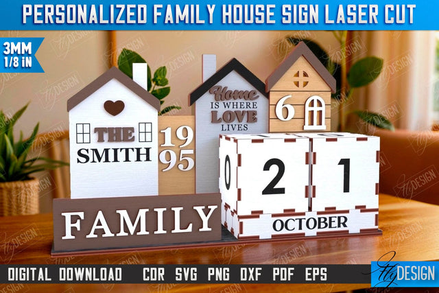 Perpetual Calendar Laser Cut | Desktop Family Calendar | Family Sign | Never Ending Calendar | CNC File SVG Fly Design 