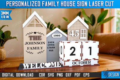 Perpetual Calendar Laser Cut | Desktop Family Calendar | Family Sign | Never Ending Calendar | CNC File SVG Fly Design 